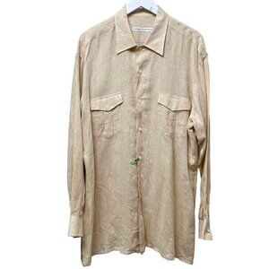Mens Linen Shirt Size Large by Edgar Pomeroy Beige Long Sleeve Button up